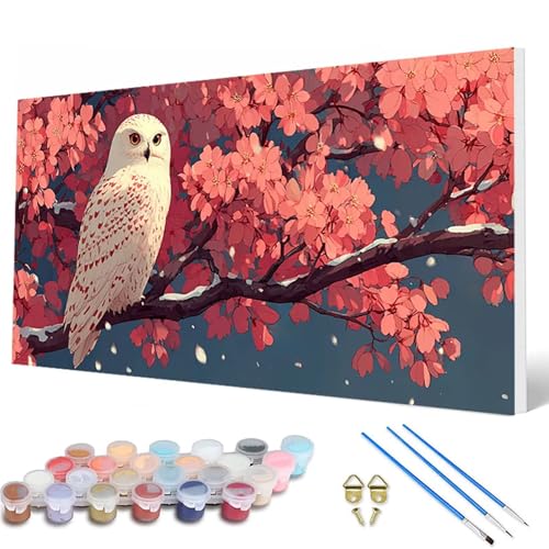 Malen Nach Zahlen Erwachsene, Eule Malen Nach Zahlen Blumenn Paint by Numbers DIY Bastelset Erwachsene Mit 3 Pinseln und Acrylfarben für Deko Wohnzimmer, Geschenke für Frauen 80X160 CM -hcw2507F2 von HCWBDWOU