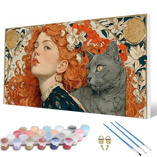Malen Nach Zahlen Erwachsene, Katze Malen Nach Zahlen Frau Paint by Numbers DIY Bastelset Erwachsene Mit 3 Pinseln und Acrylfarben für Deko Wohnzimmer, Geschenke für Frauen 80 x 160 cm -hcw250779 von HCWBDWOU