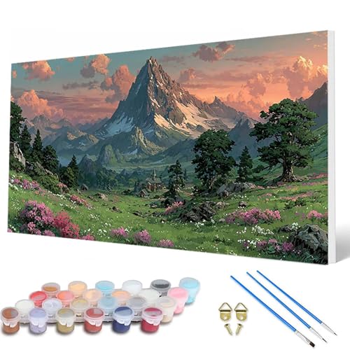 Malen Nach Zahlen Erwachsene, Landschaft Malen Nach Zahlen Berg Paint by Numbers DIY Bastelset Erwachsene Mit 3 Pinseln und Acrylfarben für Deko Wohnzimmer, Geschenke für Frauen 100X200 CM -hcw250773 von HCWBDWOU
