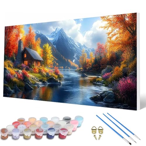 Malen Nach Zahlen Erwachsene, Landschaft Malen Nach Zahlen Herbst Paint by Numbers Bastelset Erwachsene Mit Pinseln und Acrylfarben für Deko Wohnzimmer, Geschenke für Frauen 100 x 200 cm -hcw2507T8 von HCWBDWOU
