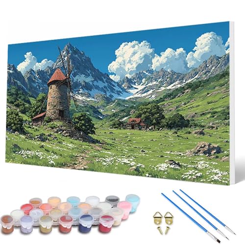 Malen Nach Zahlen Erwachsene, Landschaft Malen Nach Zahlen WindmüHle Paint by Numbers DIY Bastelset Erwachsene Mit Pinseln und Acrylfarben für Deko Wohnzimmer, Geschenke für Frauen 80X160CM -hcw2507V7 von HCWBDWOU