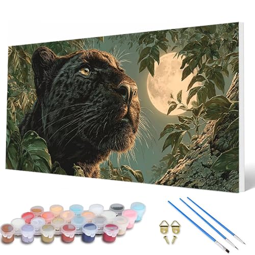 Malen Nach Zahlen Erwachsene, Leopard Malen Nach Zahlen Mond Paint by Numbers DIY Bastelset Erwachsene Mit 3 Pinseln und Acrylfarben für Deko Wohnzimmer, Geschenke für Frauen 60 x 120 cm -hcw2507BW von HCWBDWOU