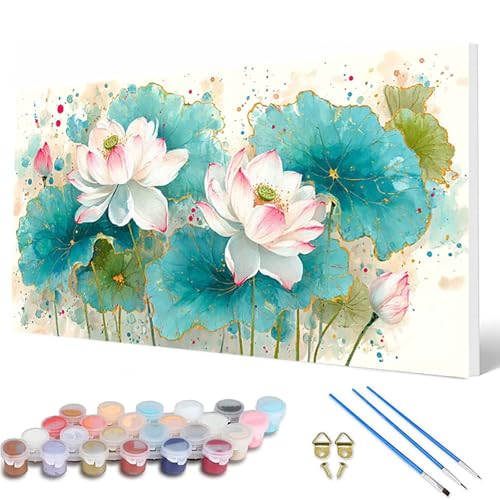 Malen Nach Zahlen Erwachsene, Lotus Malen Nach Zahlen Anlage Paint by Numbers DIY Bastelset Erwachsene Mit 3 Pinseln und Acrylfarben für Deko Wohnzimmer, Geschenke für Frauen 100X200 CM -hcw2507Z4 von HCWBDWOU