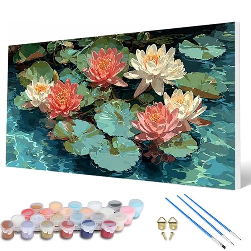 Malen Nach Zahlen Erwachsene, Lotus Malen Nach Zahlen Blumenn Paint by Numbers DIY Bastelset Erwachsene Mit 3 Pinseln und Acrylfarben für Deko Wohnzimmer, Geschenke für Frauen 60X120CM -hcw25075L von HCWBDWOU
