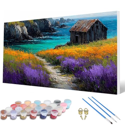 Malen Nach Zahlen Erwachsene, Meer Malen Nach Zahlen Kabine Paint by Numbers DIY Bastelset Erwachsene Mit 3 Pinseln und Acrylfarben für Deko Wohnzimmer, Geschenke für Frauen 40 x 80 cm -hcw250778 von HCWBDWOU