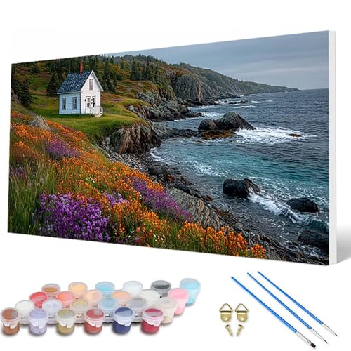 Malen Nach Zahlen Erwachsene, Meer Malen Nach Zahlen Landschaft Paint by Numbers DIY Bastelset Erwachsene Mit 3 Pinseln und Acrylfarben für Deko Wohnzimmer, Geschenke für Frauen 100X200 CM -hcw250720 von HCWBDWOU