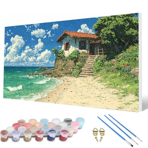 Malen Nach Zahlen Erwachsene, Meer Malen Nach Zahlen Landschaft Paint by Numbers DIY Bastelset Erwachsene Mit 3 Pinseln und Acrylfarben für Deko Wohnzimmer, Geschenke für Frauen 100X200CM -hcw2507P5 von HCWBDWOU