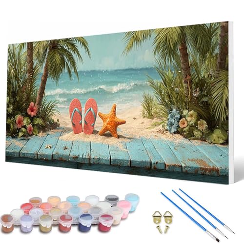 Malen Nach Zahlen Erwachsene, Meer Malen Nach Zahlen Landschaft Paint by Numbers DIY Bastelset Erwachsene Mit 3 Pinseln und Acrylfarben für Deko Wohnzimmer, Geschenke für Frauen 100X200CM -hcw2507PD von HCWBDWOU