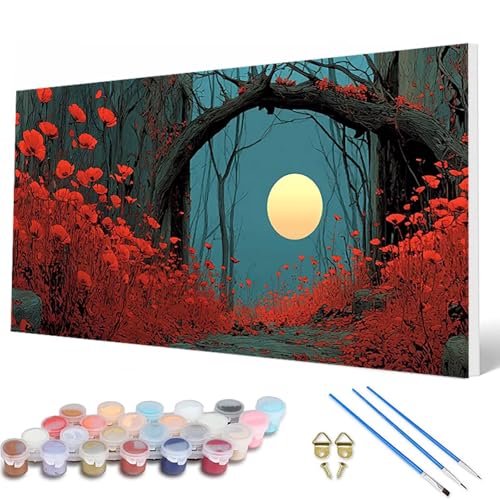 Malen Nach Zahlen Erwachsene, Mond Malen Nach Zahlen Blumen Paint by Numbers DIY Bastelset Erwachsene Mit 3 Pinseln und Acrylfarben für Zimmer Deko Wohnzimmer, Geschenke für Frauen 40X80CM -hcw25078J von HCWBDWOU