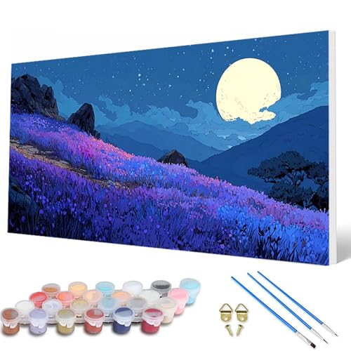 Malen Nach Zahlen Erwachsene, Mond Malen Nach Zahlen Lavendel Paint by Numbers DIY Bastelset Erwachsene Mit 3 Pinseln und Acrylfarben für Deko Wohnzimmer, Geschenke für Frauen 80X160 CM -hcw2507KW von HCWBDWOU