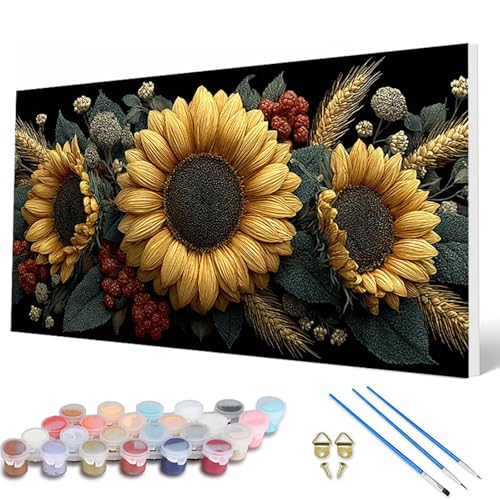 Malen Nach Zahlen Erwachsene, SonnenBlumen Malen Nach Zahlen Blumenn Paint by Numbers Bastelset Erwachsene Mit Pinseln und Acrylfarben für Deko Wohnzimmer, Geschenke für Frauen 80X160 CM -hcw2507L5 von HCWBDWOU