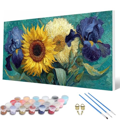 Malen Nach Zahlen Erwachsene, SonnenBlumen Malen Nach Zahlen Van Gogh Paint by Numbers Bastelset Erwachsene Mit Pinseln und Acrylfarben für Deko Wohnzimmer, Geschenke für Frauen 100X200 CM -hcw250724 von HCWBDWOU