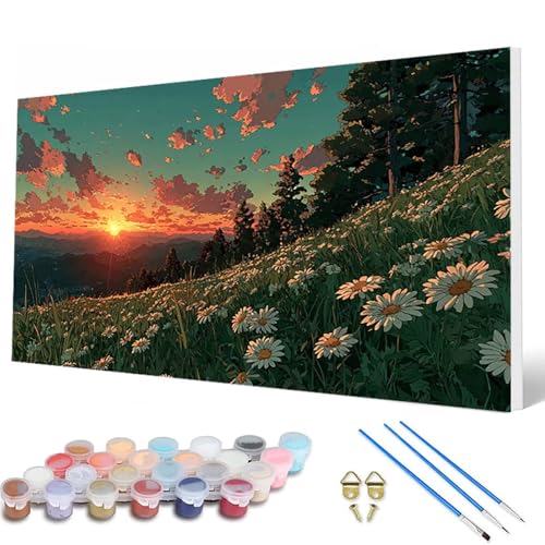 Malen Nach Zahlen Erwachsene, Sonnenuntergang Malen Nach Zahlen Landschaft Paint by Numbers Bastelset Erwachsene Mit Pinseln und Acrylfarben für Deko Wohnzimmer, Geschenke 100 x 200 cm -hcw2507UX von HCWBDWOU
