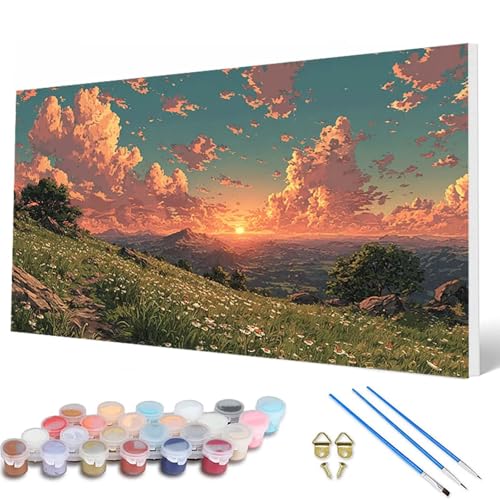 Malen Nach Zahlen Erwachsene, Sonnenuntergang Malen Nach Zahlen Landschaft Paint by Numbers Bastelset Erwachsene Mit Pinseln und Acrylfarben für Deko Wohnzimmer, Geschenke 80X160 CM -hcw2507X75CC8 von HCWBDWOU