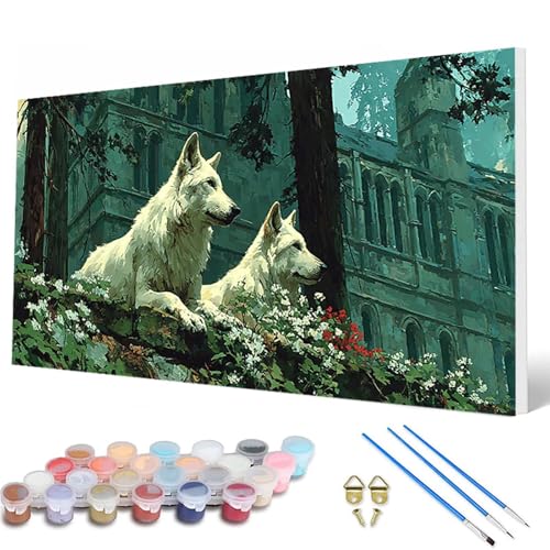 Malen Nach Zahlen Erwachsene, Wolf Malen Nach Zahlen Tiere Paint by Numbers DIY Bastelset Erwachsene Mit 3 Pinseln und Acrylfarben für Deko Wohnzimmer, Geschenke für Frauen 100X200CM -hcw2507B7 von HCWBDWOU