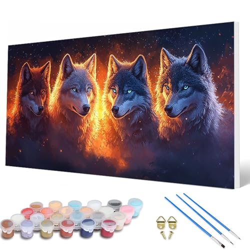 Malen Nach Zahlen Erwachsene, Wolf Malen Nach Zahlen Tiere Paint by Numbers DIY Bastelset Erwachsene Mit 3 Pinseln und Acrylfarben für Deko Wohnzimmer, Geschenke für Frauen 80X160 CM -hcw2507GP von HCWBDWOU