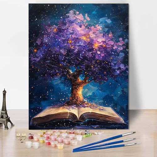 Paint by Numbers Baum des Lebens Malen Nach Zahlen Sternenhimmel Malen Nach Zahlen Anfänger DIY Handgemalt Ölgemälde Leinwand Kits mit 3 Pinseln und Acrylfarbe für Wanddeko (30 x 40 cm) -CW24VT von HCWBDWOU