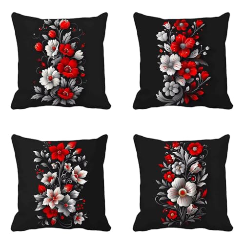 Rot Kissenbezug 40 x 40 cm 4er Set, Outdoor Kissen Wetterfest Leinen Material, Doppelseitig Druck Kissenbezüge Modern Muster mit Verstecktem Reißverschluss Design für Balkon Garten Deko -HCW2506E2 Rot Kissenbezug 40 x 40 cm 4er Set, Outdoor Kissen Wetterfest Leinen Material, Doppelseitig Druck Kissenbezüge Modern Muster mit Verstecktem Reißverschluss Design für Balkon Garten Deko -HCW2506E2 von HCWBDWOU