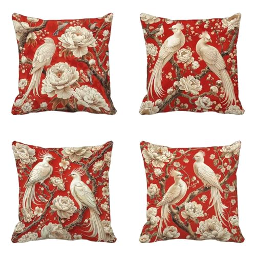 Rot Kissenbezug 75x75 cm 4er Set, Outdoor Kissen Wetterfest Leinen Material, Doppelseitig Druck Kissenbezüge Tier Muster mit Verstecktem Reißverschluss Design für Balkon Garten Deko -HCW2506U0I Rot Kissenbezug 75x75 cm 4er Set, Outdoor Kissen Wetterfest Leinen Material, Doppelseitig Druck Kissenbezüge Tier Muster mit Verstecktem Reißverschluss Design für Balkon Garten Deko -HCW2506U0I von HCWBDWOU