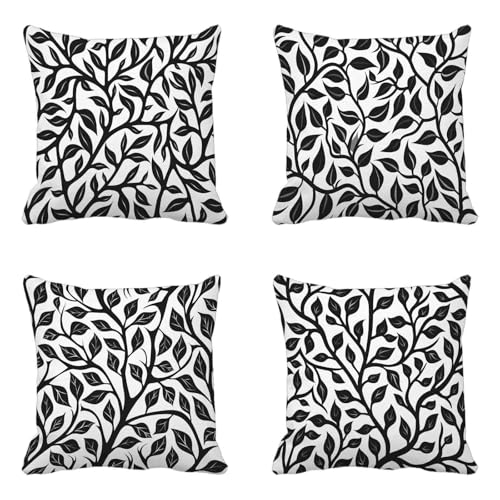 Schwarz und Weiß Kissenbezug 50 x 50 cm 4er Set, Outdoor Kissen Wetterfest Leinen Material, Doppelseitig Druck Kissenbezüge Modern Muster mit Verstecktem Reißverschluss Design für Garten Deko -HCW56WZ Schwarz und Weiß Kissenbezug 50 x 50 cm 4er Set, Outdoor Kissen Wetterfest Leinen Material, Doppelseitig Druck Kissenbezüge Modern Muster mit Verstecktem Reißverschluss Design für Garten Deko -HCW56WZ von HCWBDWOU