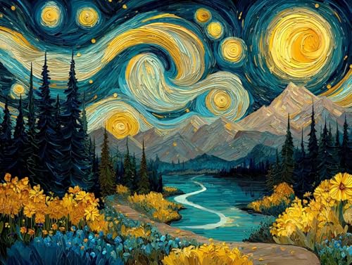 Sternennacht Diamond Painting Erwachsene, 5D Diamond Painting Wald Bilder, DIY Runder Vollbohrer Diamanten Malerei Kits Erwachsene Mosaikherstellung Bastelset für Wanddeko, Geschenke, 70x95cm, 100 von HCWBDWOU