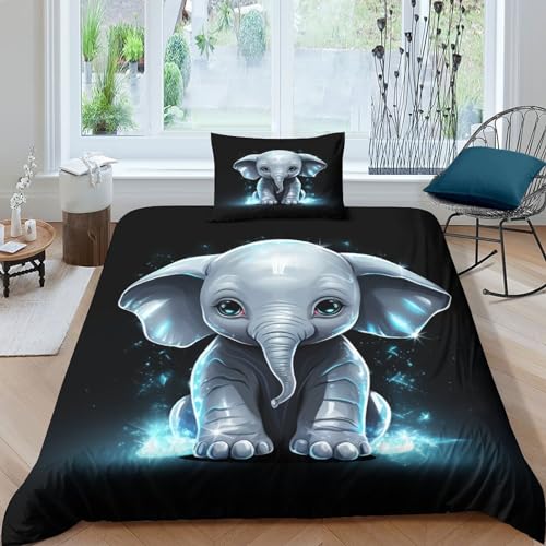 Art Elefant Bettbezug Bettwäsche-Sets Kinderbettwäsche Reißverschluss Mit Kissenbezug Betten Set Für Jugendliche Kinder Schlafzimmer Single（1Tier5x200cm） von HCXXAOEYP