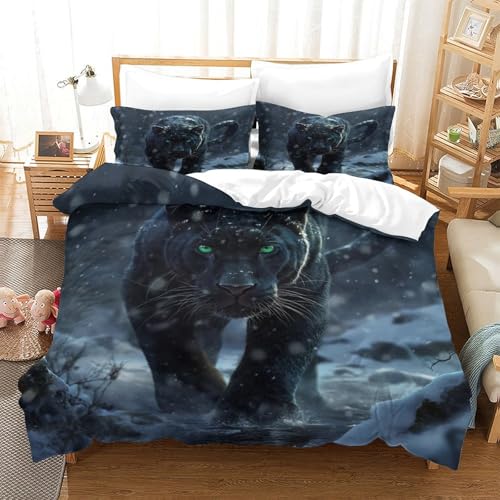 HCXXAOEYP Panther Bettbezug Set Bettwäsche-Sets Kinderbettwäsche Reißverschluss Mit Kissenbezügen Betten Set Für Jungen Und Mädchen, Kinder Single（140x200cm） von HCXXAOEYP