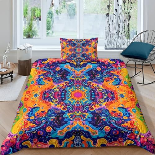 HCXXAOEYP Psychedelic Bettbezug Set Bettwäsche Set Kinderbettwäsche-Set Reißverschluss Mit Kissenbezügen Betten Set Für Jungen Und Mädchen, Kinder Single（1Tier5x200cm） von HCXXAOEYP