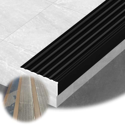 HCZION 10 Stück Treppenkantenprofil Winkelprofil Treppen Kantenschutz Anti-Rutsch Stufenkantenprofil Für Innen Außen, Aluminium, 90cm 120cm (Color : Black, Size : 10pcs-48''/120cm) von HCZION