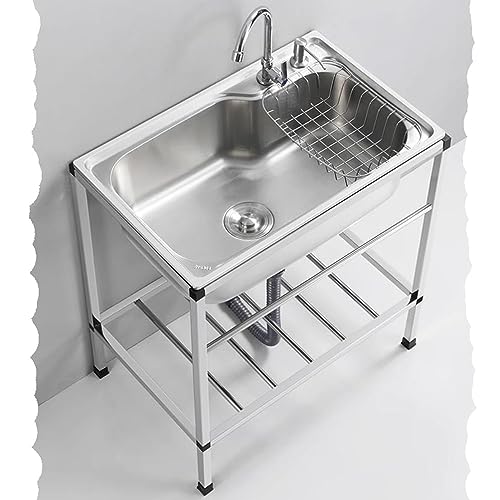 HCZION Campingspüle Ausgussbecken Edelstahlspüle Küchenspülen Spülbecken Freistehendes Gewerbliche Waschbecken Mit Wasserhahn Für Garage Waschküche (Color : Hot/Cold, Size : 48x35cm/18.9x13.7in) von HCZION