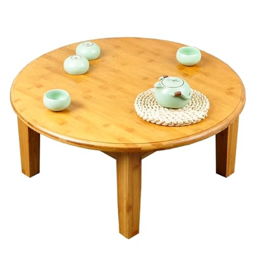 HCZION Klappbarer Couchtisch aus Holz, runder Bodentisch, Bambus-Bodensitz, niedriger Tisch, Beistelltisch mit Massivholzbeinen für Schlafzimmer, Balkon, Wohnzimmer (Größe: 60 x 27 cm) von HCZION