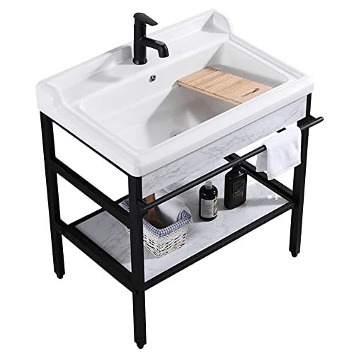 HczioN Outdoor-Küchenspüle, Edelstahl-Waschbecken, freistehende Waschküche, Einzelwaschbecken mit ausziehbarem Wasserhahn, Keramik-Waschbecken, gewerbliches Bauernhaus, Gemüsepool, Hotelgeschirr, Z von HCZION
