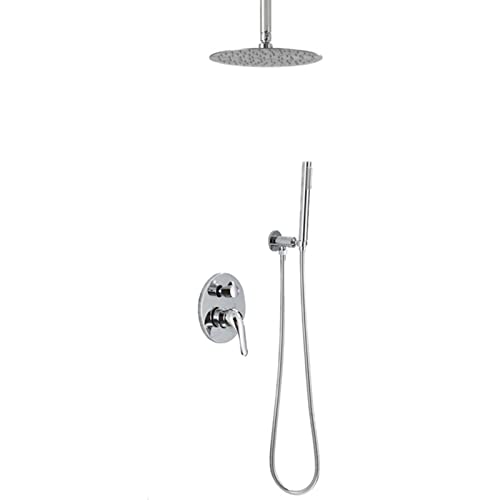 Deckenmontiertes Duschsystem, Badezimmer Hochdruck-Regenduschkopf mit Handheld-Combo-Set, Duscharmatur-Set mit Ventil und Verkleidung (10 Zoll) von HCZKIUJY