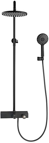 Duscharmatur System Mischbatterie Set Freiliegend Duscharmatur Duschsystem mit Wasserfall Badewannenfüller 10 Zoll Duschkopf Spray Messing Umstellventil Duschsäule (Schwarz) von HCZKIUJY