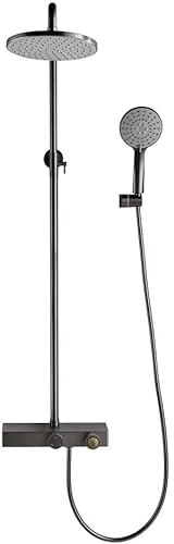 Duscharmatursystem Mischbatterie Set, Freiliegende Duscharmatur, Duschsystem mit Wasserfall Badewannenfüller, 10 Zoll Duschkopf Spray, Messing Umstellventil, Duschsäule (Grau) von HCZKIUJY