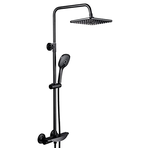 Duschset Thermostatisch, Verstellbares Anti-Verbrühungs-Regenduschsystem Set mit Überkopf-Regendusche und Handbrause, Wasserfall-Badefüller, Schwarz (Schwarz) von HCZKIUJY