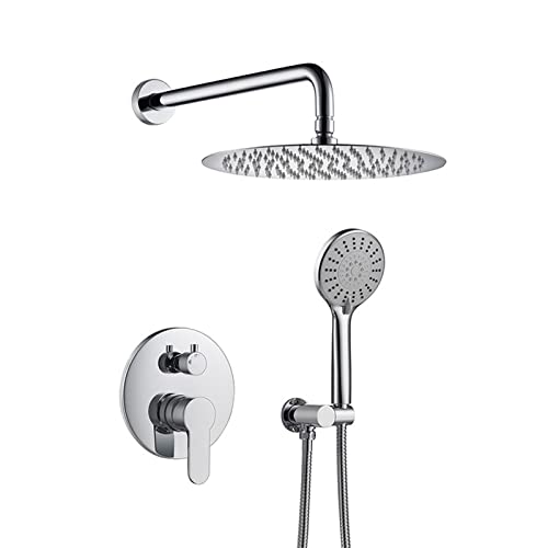 Duschset mit Duschkopf, Handbrause, 2 Funktionen Verdecktes Duschsystem für Badezimmer Wandmontage Dusche Combo Set (Chrom 10 Zoll) von HCZKIUJY
