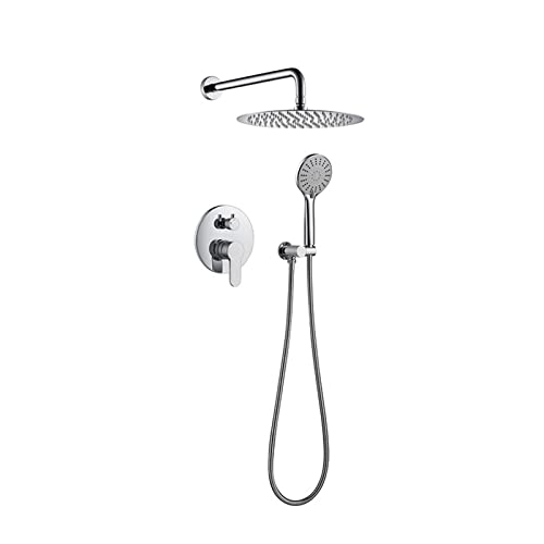 Duschset mit Duschkopf, Handbrause, 2 Funktionen Verdecktes Duschsystem für Badezimmer Wandmontage Dusche Combo Set (Chrom 12 Zoll) von HCZKIUJY