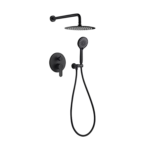 Duschset mit Duschkopf, Handbrause, 2 Funktionen Verdecktes Duschsystem für Badezimmer Wandmontage Dusche Combo Set (Schwarz 12 Zoll) von HCZKIUJY