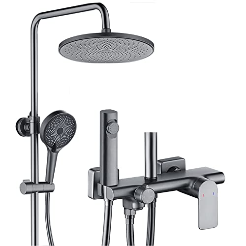 Duschsystem, Badezimmer Vierfunktions-Duschset mit Hochdruck-Regenduschkopf und 3-Modus-Handbrause, Messing-Badewannen-Mischbatterie Set mit Sprühpistole (Gun Grey) von HCZKIUJY
