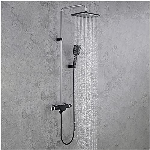 Duschsystem, Duscharmatur Set Wandmontage Dusche Combo Set Hochdruck-Regenmischer Kombi-Set mit Badewannenauslauf 12 Zoll Rechteck Regenduschkopf (Schwarz Chrom) von HCZKIUJY