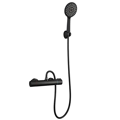Duschsystem Badezimmer Thermostat-Badewanne Dusche Wasserhahn Wandmontage 3 Funktionen Handbrause Kit Edelstahl Heiß- und Kalt Dusche Mischbatterie (Schwarz) von HCZKIUJY