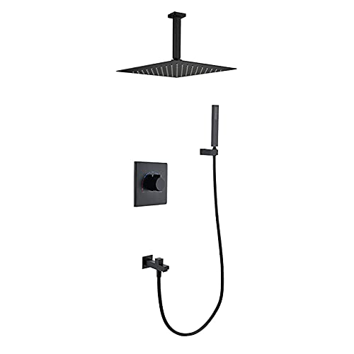 Duschsystem Verdeckte Einstellbare Duscharmatur Set mit 10 Zoll Duschkopf Einhandbrause Duschset Badezimmer mit Handbrause und Wannenauslauf (Schwarz) von HCZKIUJY