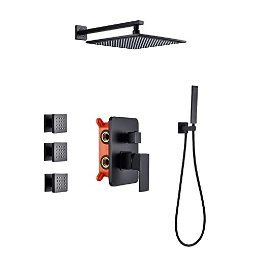 Duschsystem Verdeckte Schwarze Duscharmatur Einhandgriff Warm- und Kaltwasserdusche Combo Set mit Handsprüher und Regenduschkopf, Körperspray Massagewanne und Duschverkleidung Kit (Typ A 16 Zoll) von HCZKIUJY