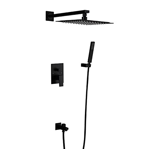 Duschsystem Verdecktes Verstellbares Duscharmatur Set mit Duschkopf Einhandbrause Duschset Badezimmer mit Handbrause und Wannenauslauf Eingebettete Box (Schwarz 10 Zoll) von HCZKIUJY