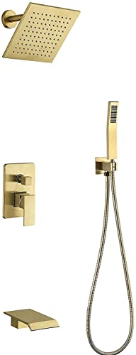 Duschsystem mit Wannenauslauf und Handbrause Wasserhahn Set mit 20,3 cm Regenduschkopf Duschset Messing Wandhalterung Duschset Regenmischer Dusche Combo Set Duschsystem mit Wannenauslauf und Handbrause Wasserhahn Set mit 20,3 cm Regenduschkopf Duschset Messing Wandhalterung Duschset Regenmischer Dusche Combo Set von HCZKIUJY