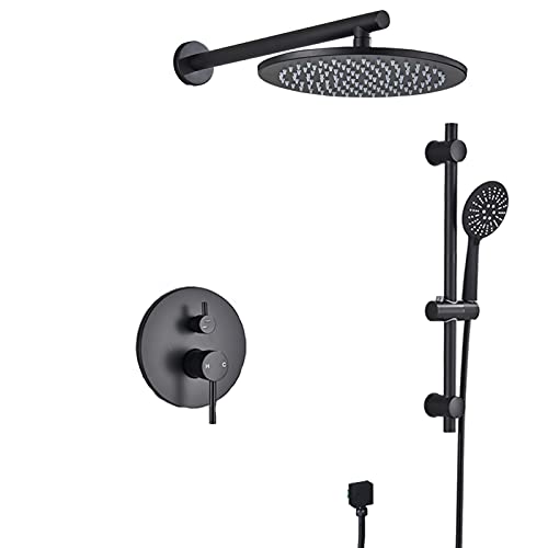 HCZKIUJY 2 Funktionen Regenduschsystem mit Regendusche und 3 Funktionen Handbrause, Verdecktes Messing Badezimmer Dusche Combo Set (12 Zoll) von HCZKIUJY