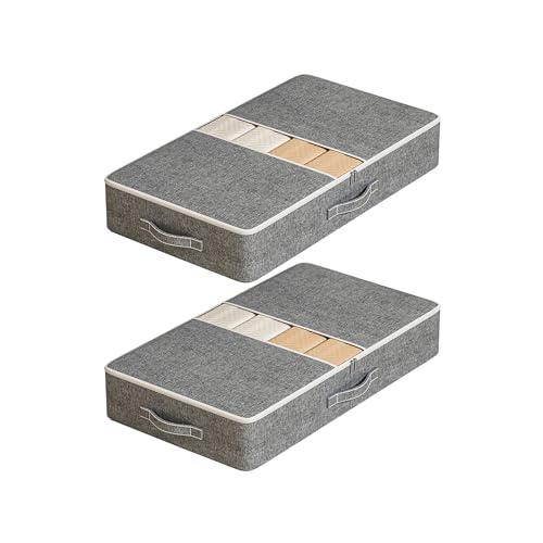 HCZKIUJY 2 Pack Unterbett Schuhaufbewahrung Organizer Box mit klarem Deckel Faltbare Unterbett Schuhe Tasche Faltbare Unterbett Aufbewahrungstaschen mit Reißverschlüssen, Stoff Schlafzimmer von HCZKIUJY