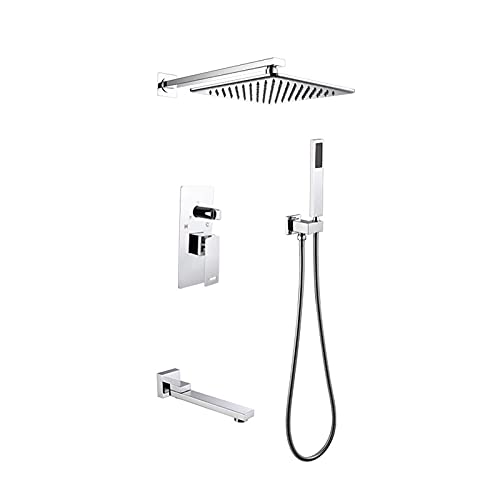 HCZKIUJY 3 Funktionen Regenduschsystem mit Regendusche und Handbrause, Verdecktes Messing Badezimmer Dusche Combo Set, Chrom (Chrom) von HCZKIUJY