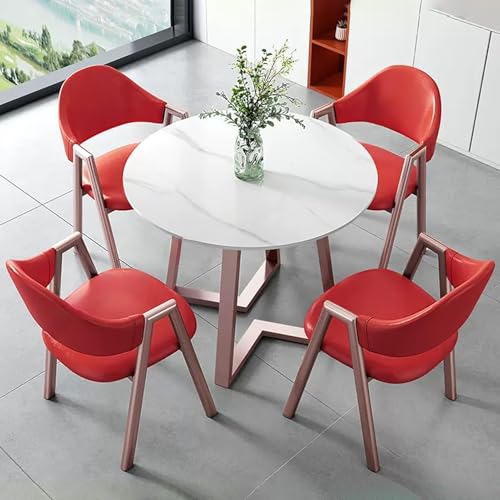 HCZKIUJY Büro-Empfang Runder Tisch und Stuhl Set Stabiler und Starker Kleiner Konferenztisch Verhandlungstisch und Stuhl Set Home Office Schreibtische Konferenzraumtisch Bold Metal Base von HCZKIUJY